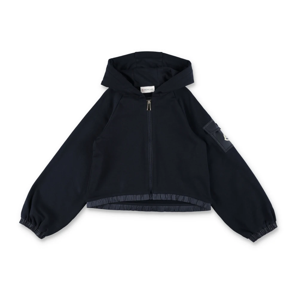 Moncler Blå Cropped Zip Hoodie Stickat Blue, Flicka