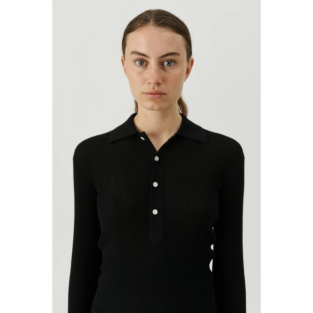 Soulland Doorschijnende Polo Jumper met Wijd Uitlopende Mouwen Black Dames