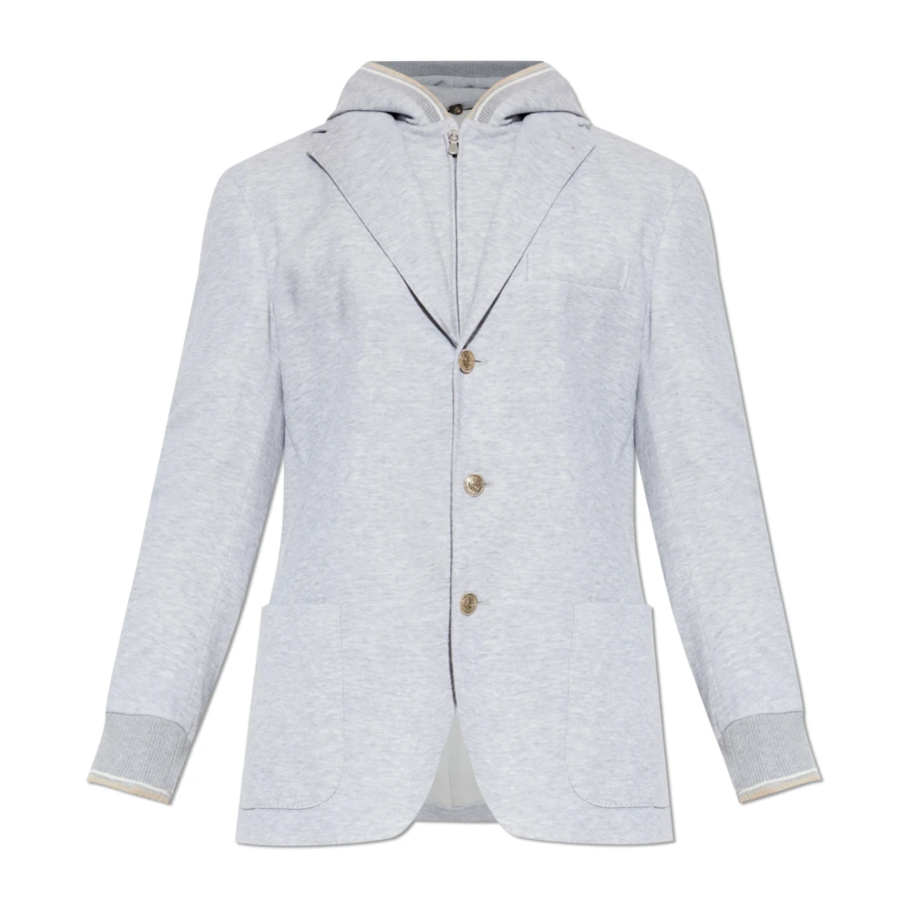 Eleventy Uomo Grigio Blazer Con Cappuccio Staccabile