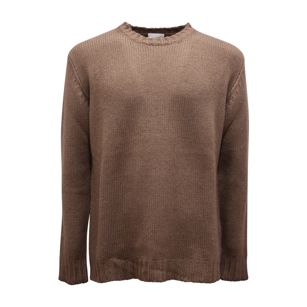 Pt01 Brown Round-Neck Knitwear, Male, Xl, Italian Wool Jumper
