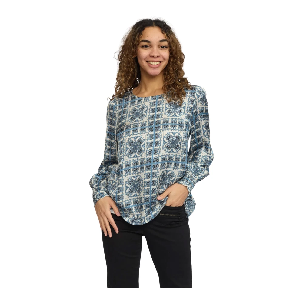 2-Biz Lichtblauwe Blouse met Smock Manchetten Blue Dames