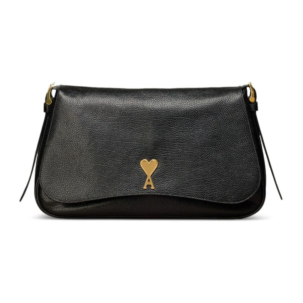 Ami Paris Zwarte leren Paname schoudertas Black Dames