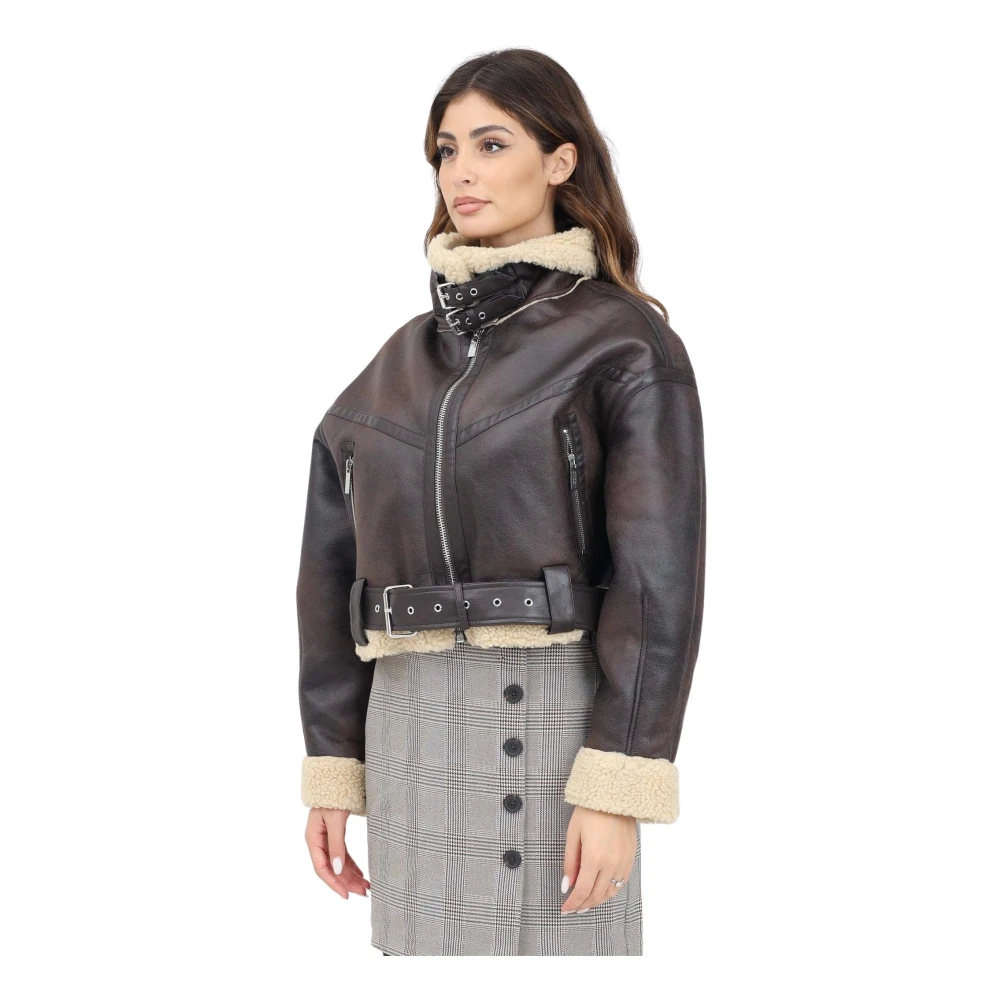 ViCOLO Bruine Jas met Nepbont Detail Brown Dames