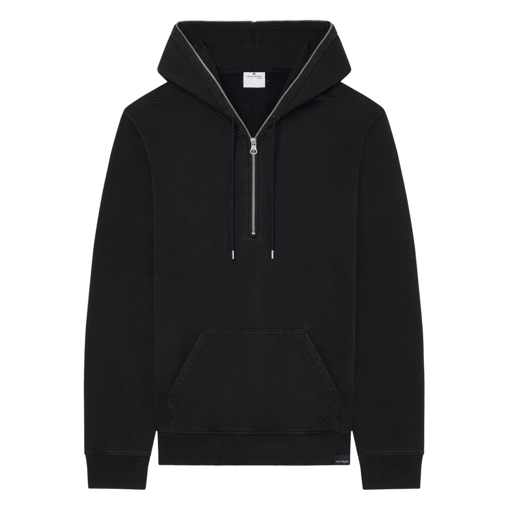Courrèges Men's Black Hoodies, Xs, Zipped Fleece Hoodie