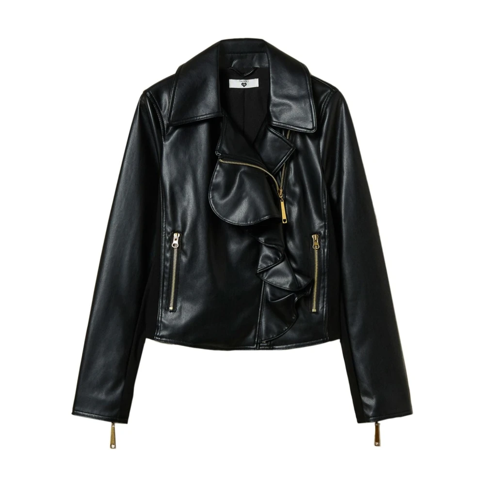 Twinset Imitatie Leren Biker Jas Black Dames