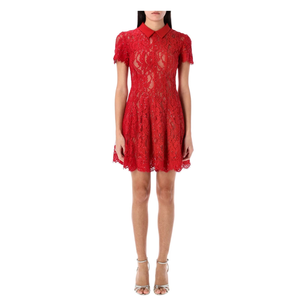 Self Portrait Rode Pailletten Kant Mini Jurk Red Dames