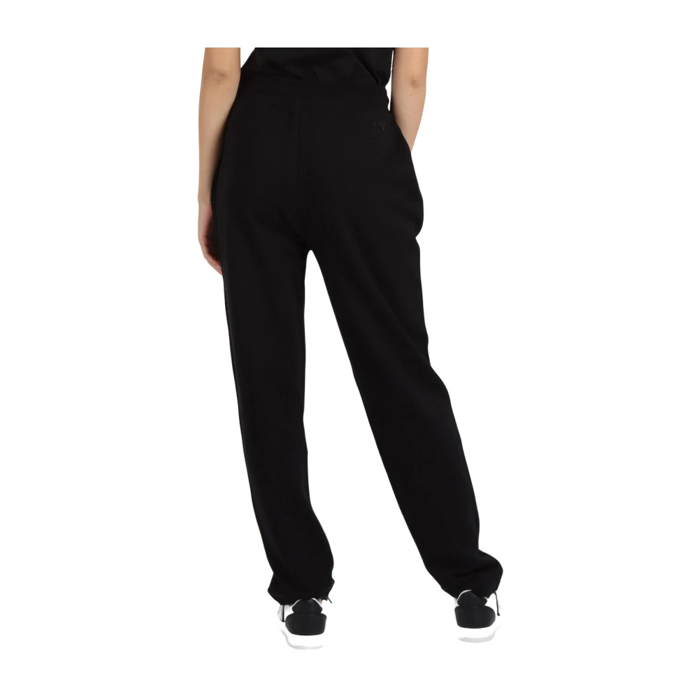 Emporio Armani Katoenen sportieve broek met elastische taille Black Dames