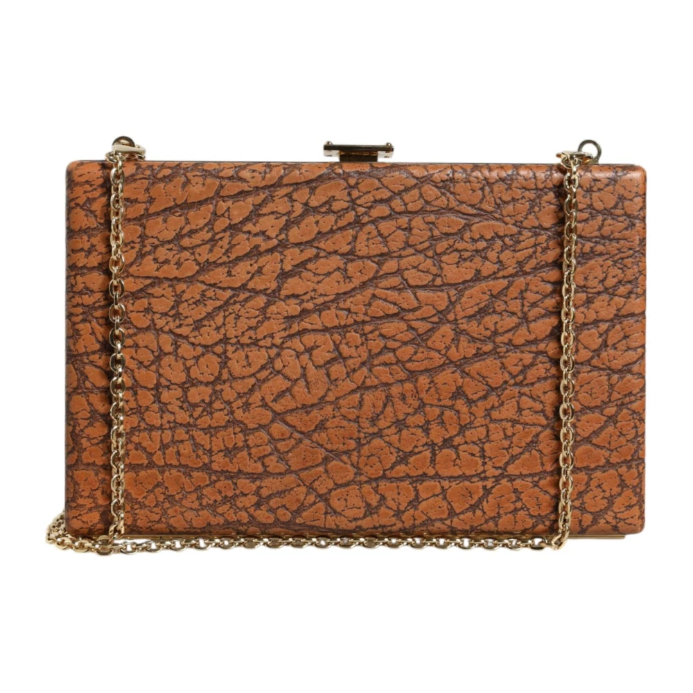 Dolce & Gabbana Brown Clutches, Female, One Size, Gold Frame Mini Crossbody Bag With Card Slots