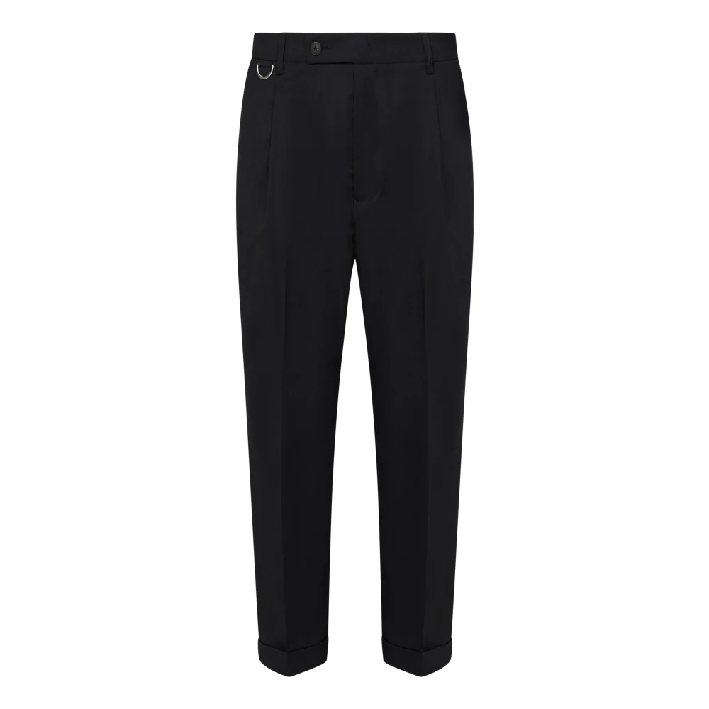 Low Brand Slim-Fit Zwarte Wollen Broek Black Heren