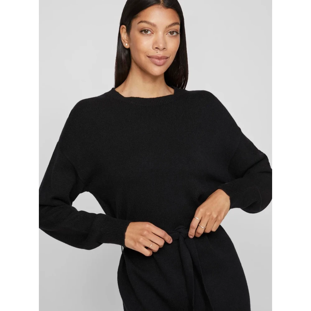 Vila Jurk met lange mouwen en tailleband Black Dames