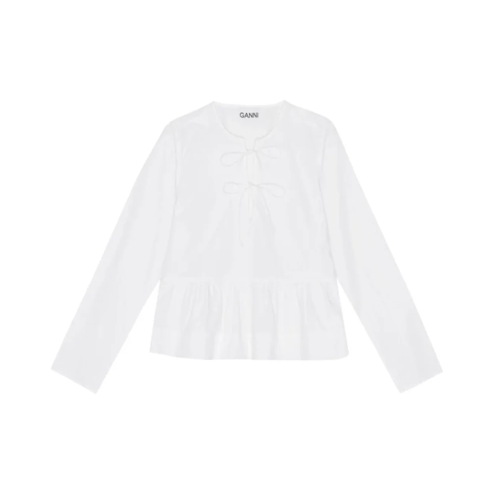 Ganni Bomull Poplin Slips Peplum Blus White, Dam