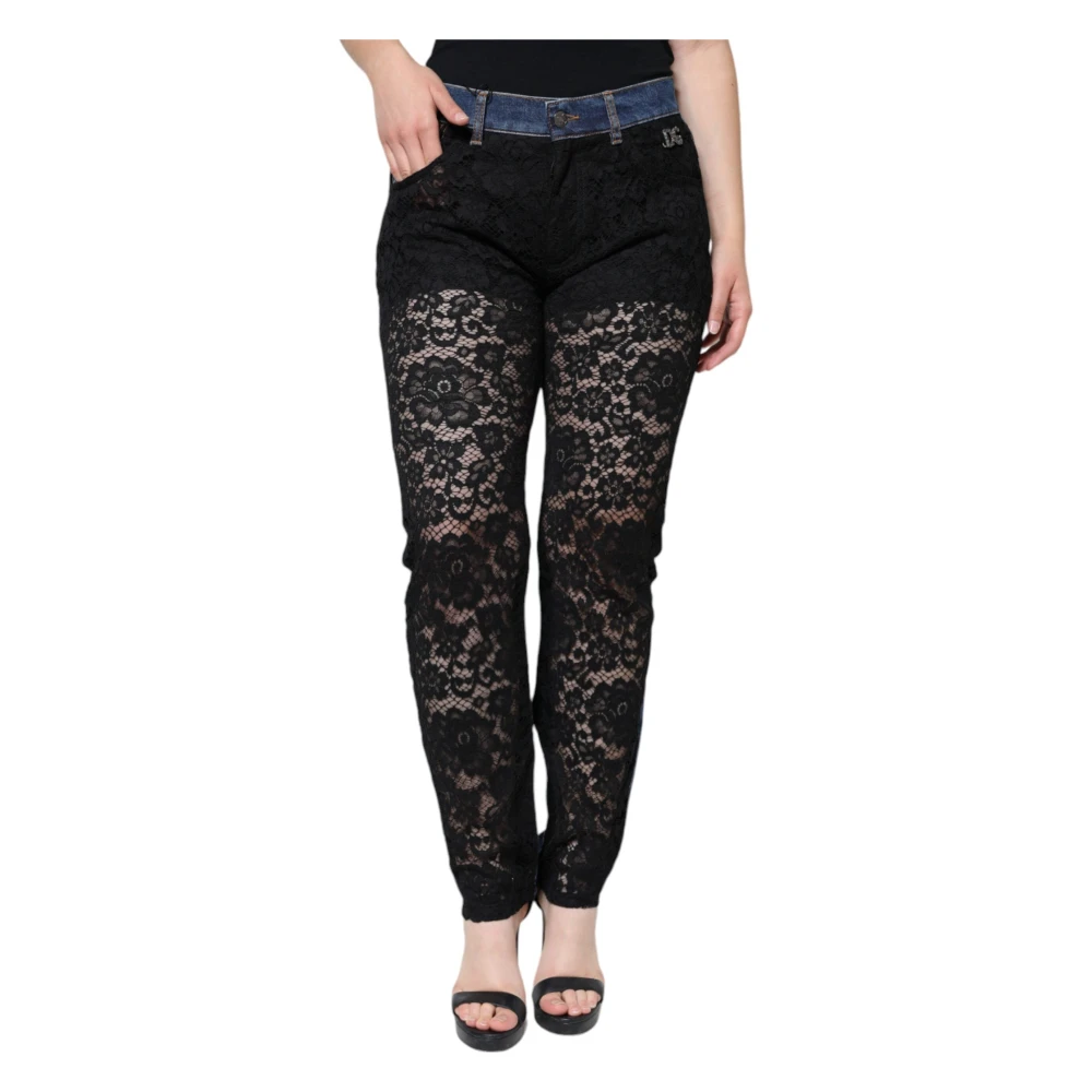 Dolce & Gabbana Women's Black Floral Lace Skinny Denim Jeans