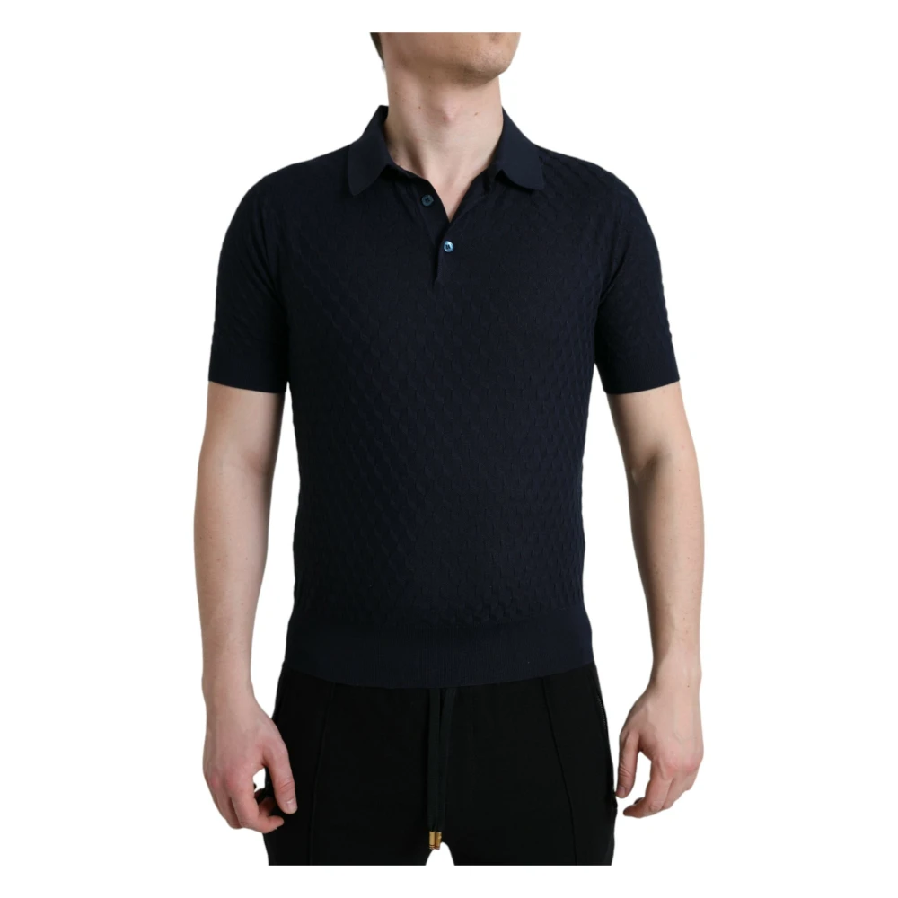 Dolce & Gabbana Zijden Polo T-shirt Donkerblauw Black Heren