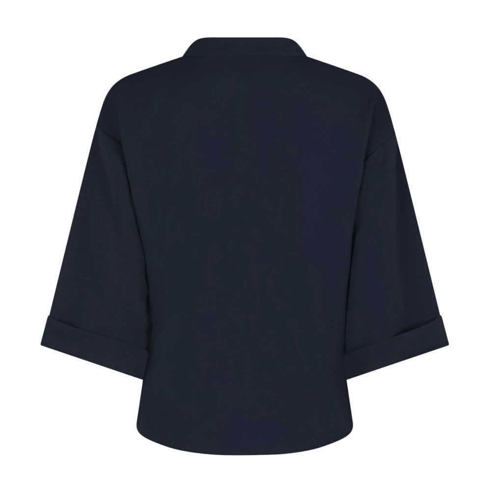 NEO NOIR Crepe Blouse met Wijde Boxmouwen Blue Dames