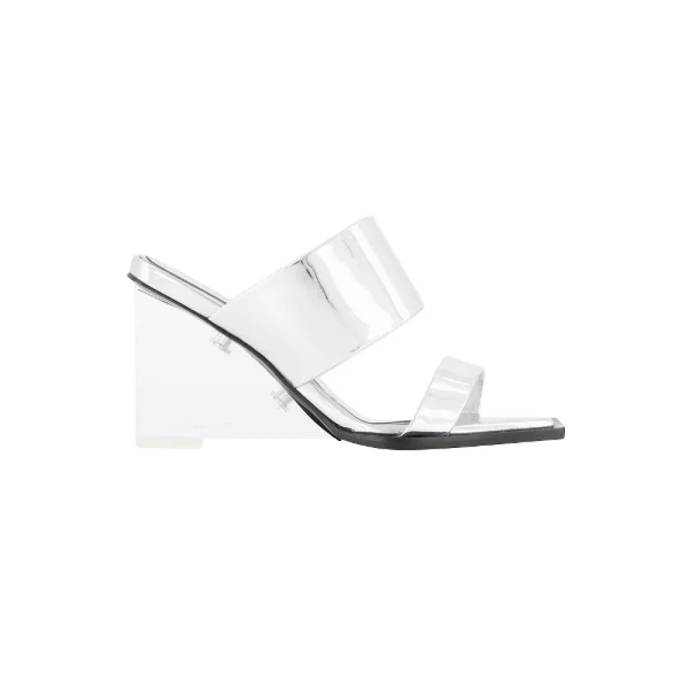 Alexander Mcqueen Women's Gray Heeled Mules, 4 Uk, Leather Sandals