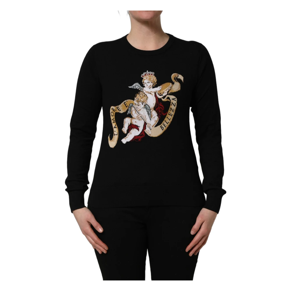 Dolce & Gabbana Women's Black Crew Neck Pullover - Round-Neck Knitwear - M - Knitwear