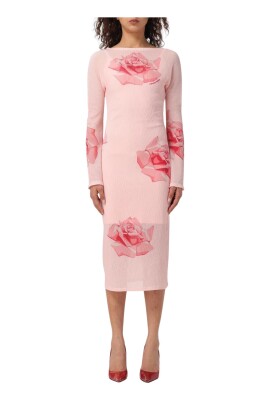 robe-midi-a-imprime-rose-manches-longues