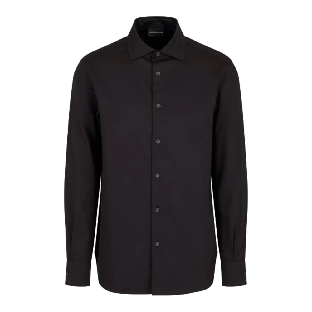 Emporio Armani Zwarte Katoenen Logo Jacquard Overhemd Black Heren