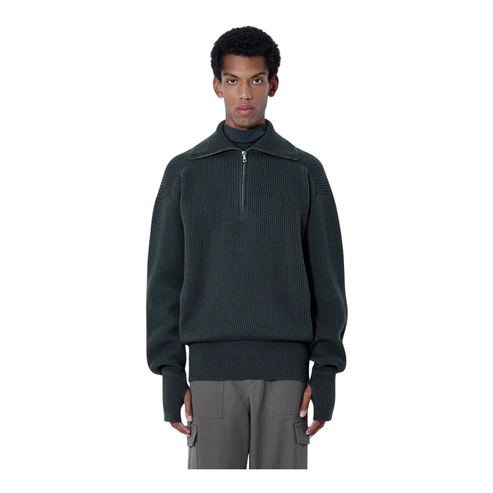 Rier Ribbed High Neck Sweatshirt - Man Sweatshirts Green M - Immagine 3