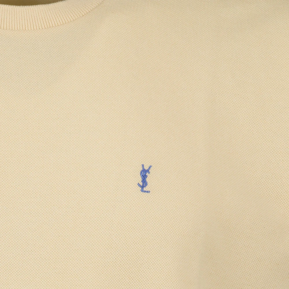 Saint Laurent T-shirt van katoen met korte mouwen en ronde hals Beige Heren