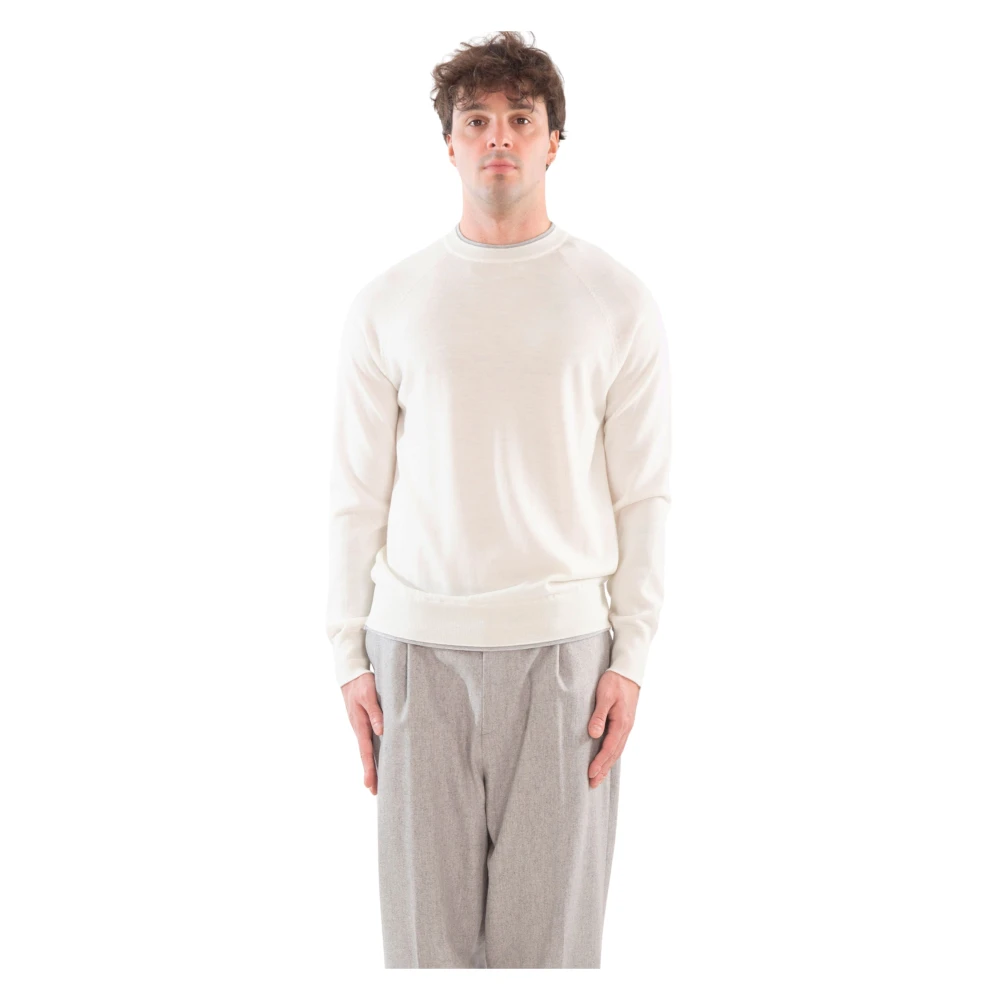 Eleventy Contrast Rib Sweater White Heren