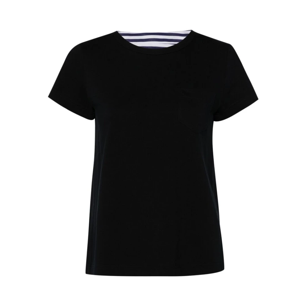 Sacai Gestreept Crew Neck Katoenen T-shirt Blue Dames