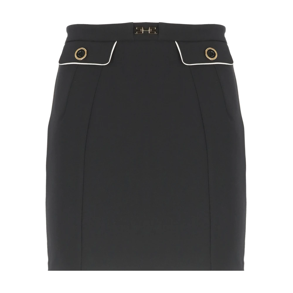 Elisabetta Franchi Zwarte Crêpe Rok met Logoknopen Black Dames