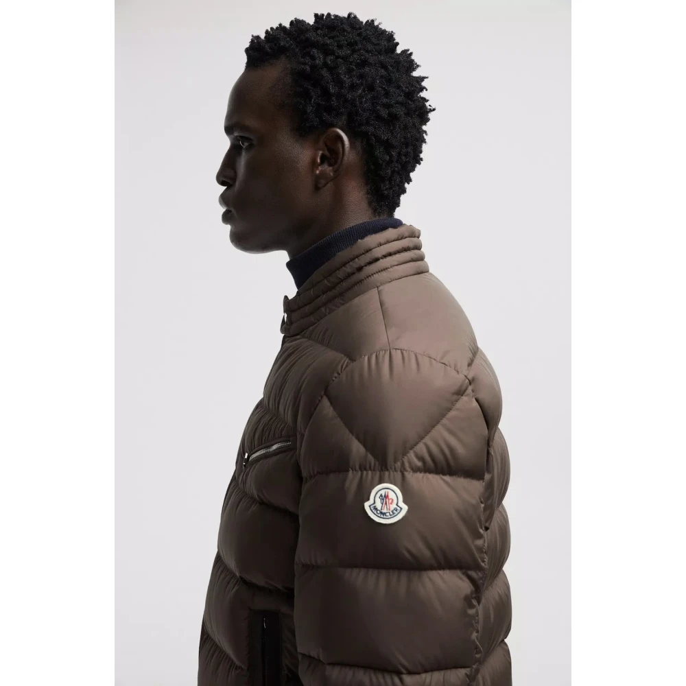 Moncler Biker Down Jacket Brown Heren