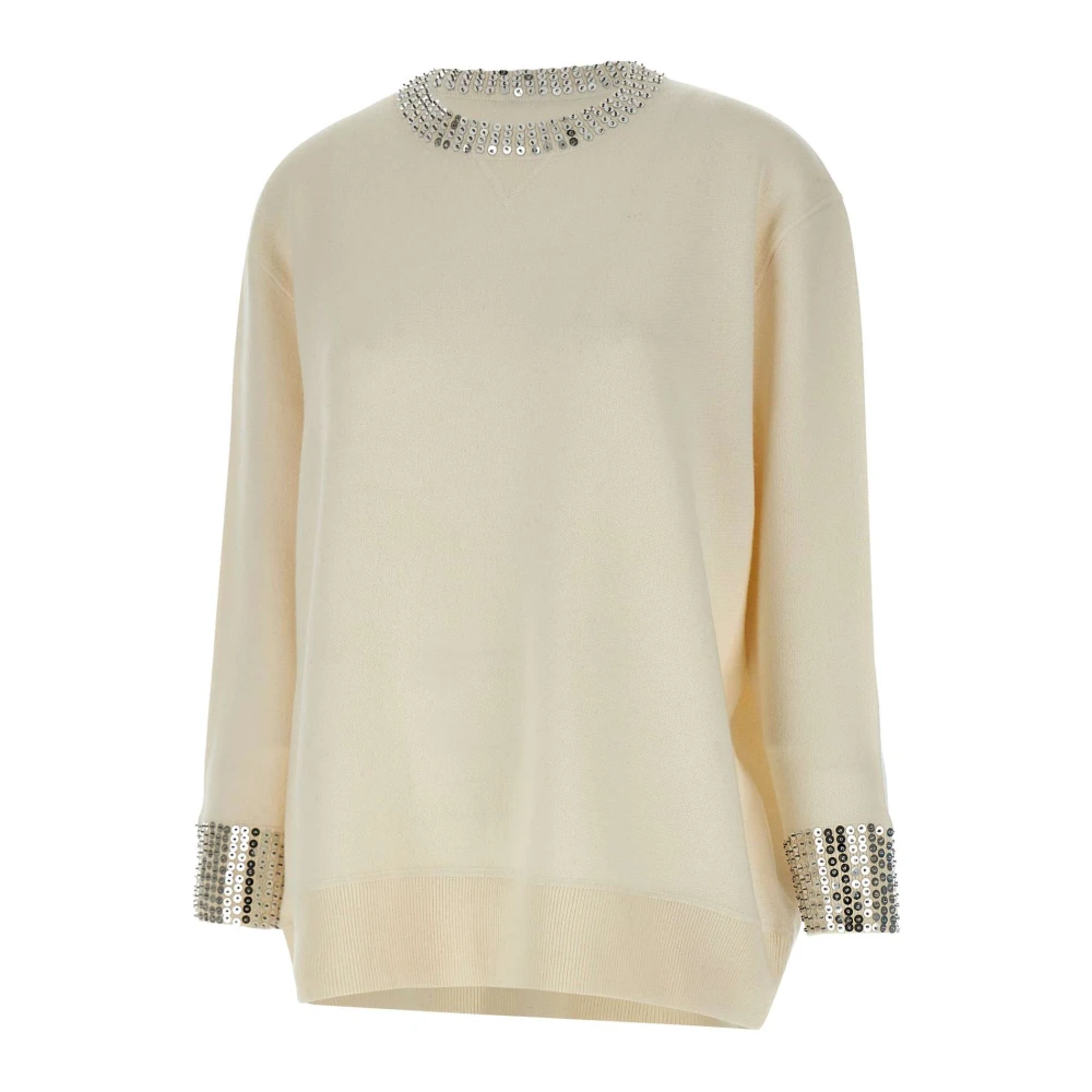 Kaos Pailletdetail Maxi Sweater Boter White Dames