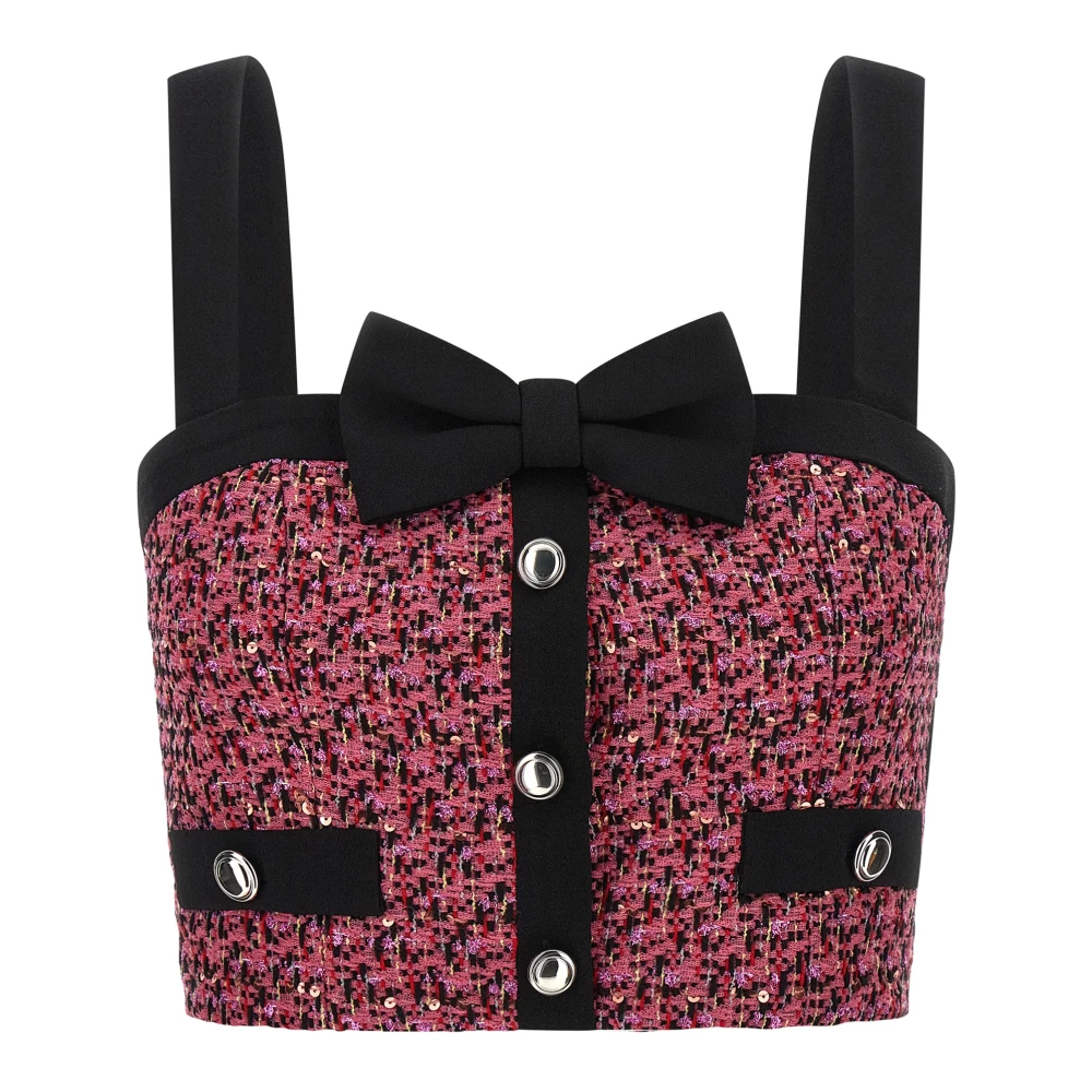 Alessandra Rich Women's Pink Tweed Top With Bow Detail - Sleeveless Tops - M - Tops