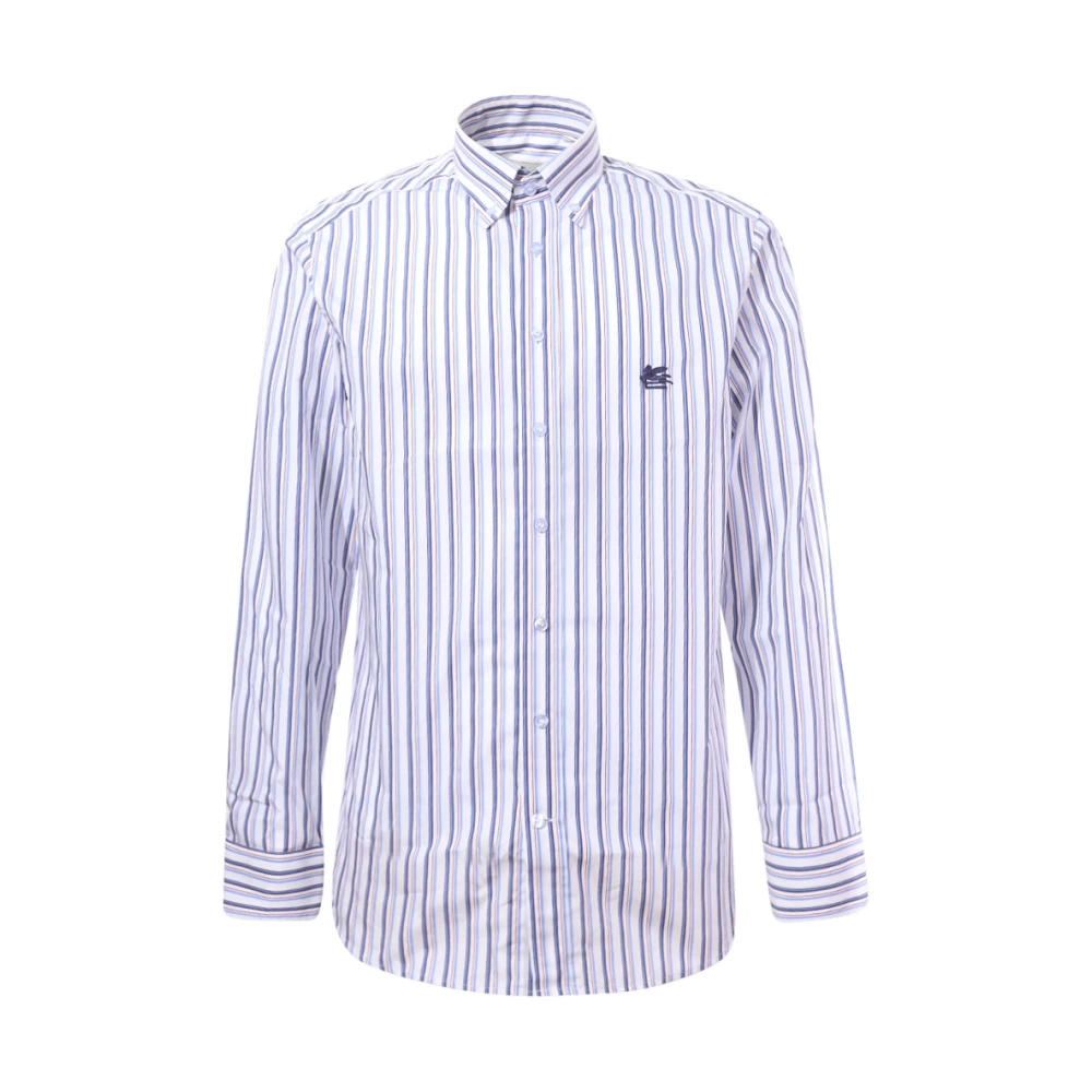 ETRO Lichtblauw Gestreept Overhemd met Knopen Blue Heren
