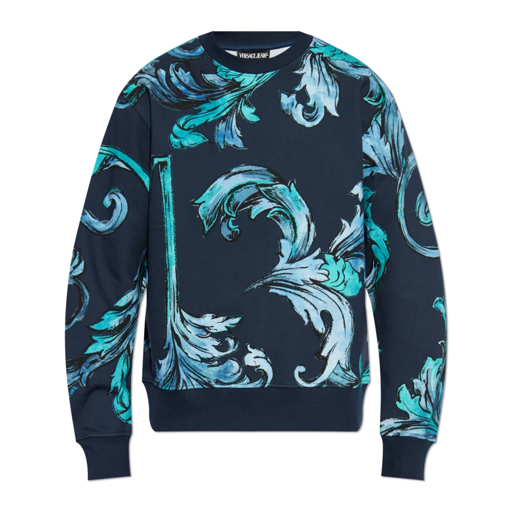 Versace Jeans Couture Sweatshirt met Outline Barocco print Blue Heren