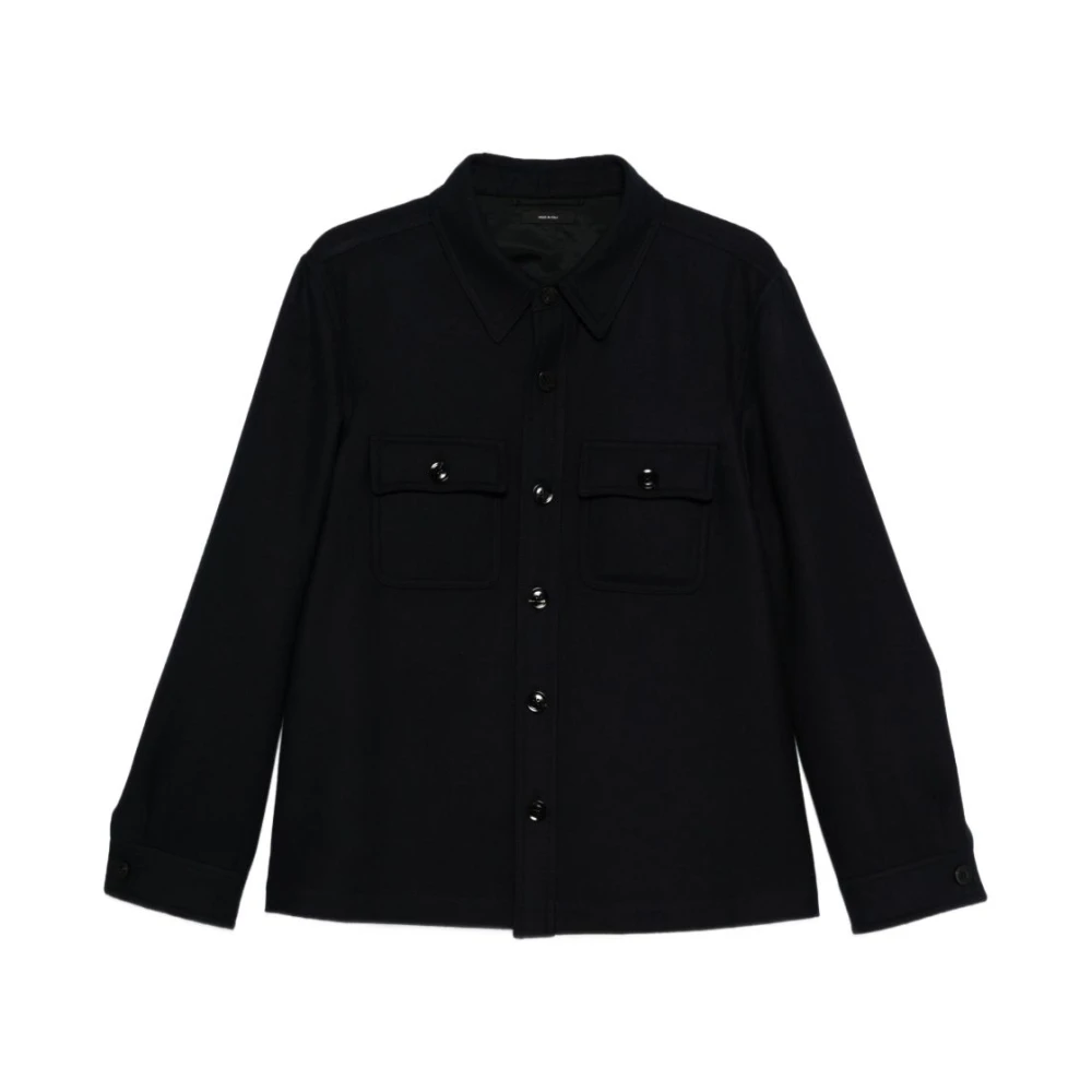 Tom Ford Men's Blue Cotton Jacket Collared Flap Pockets