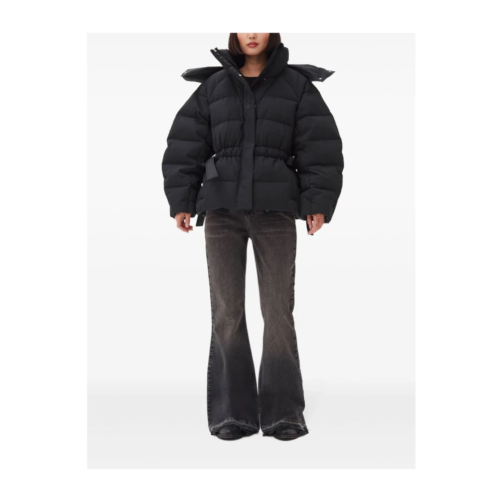 Ganni Zwarte Gewatteerde Jas met Strikdetail Black Dames