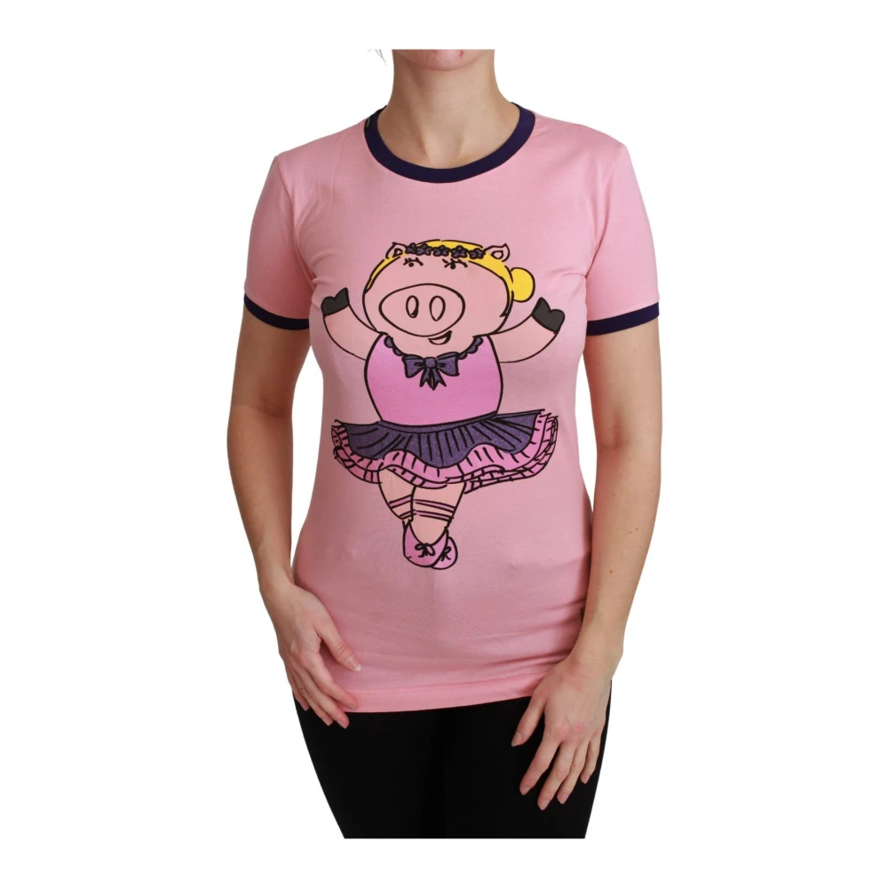 Dolce & Gabbana Women's Pink Year Of The Pig Ballerina T-Shirt - T-Shirts - 2XS- Tops