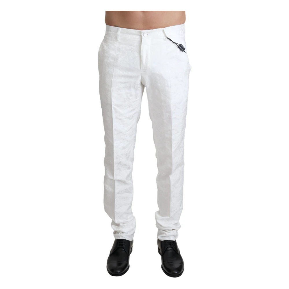 Dolce & Gabbana Men's White Brocade Jaquard Dress Pants