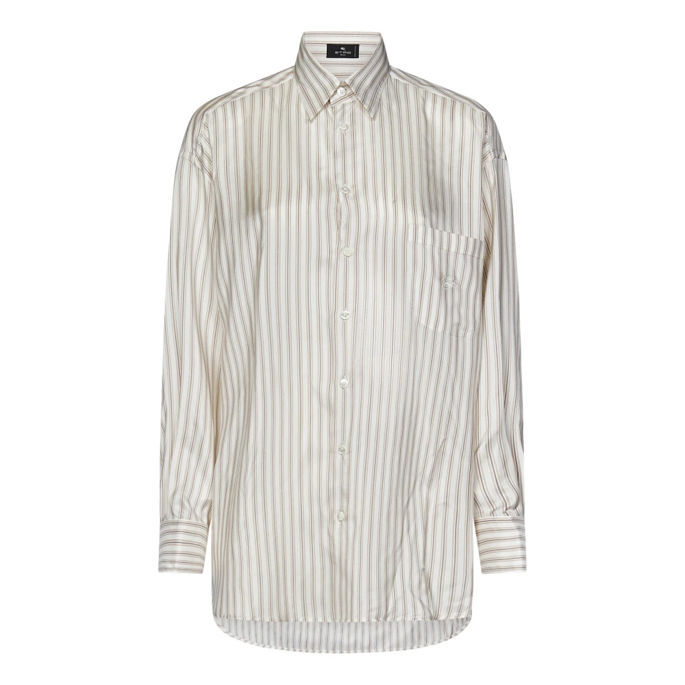 ETRO Gestreepte Beige Zijden Overhemd Beige Dames