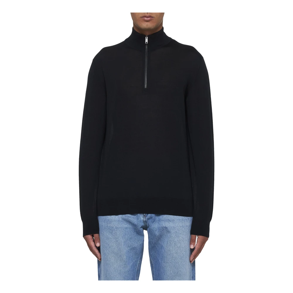 Ermenegildo Zegna Zwarte Wol Zip-Up Mock Sweater Black Heren