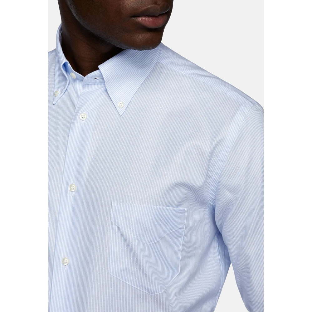 Boggi Milano Regular Fit Overhemd van Gestreept Katoenen Twill Blue Heren