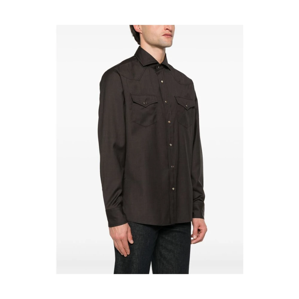 BRUNELLO CUCINELLI Grijze Overhemd met Drukknopen Gray Heren