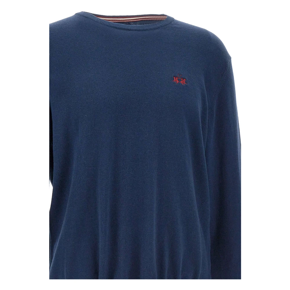 LA MARTINA Heren Wol Katoen Trui Blauw Logo Blue Heren