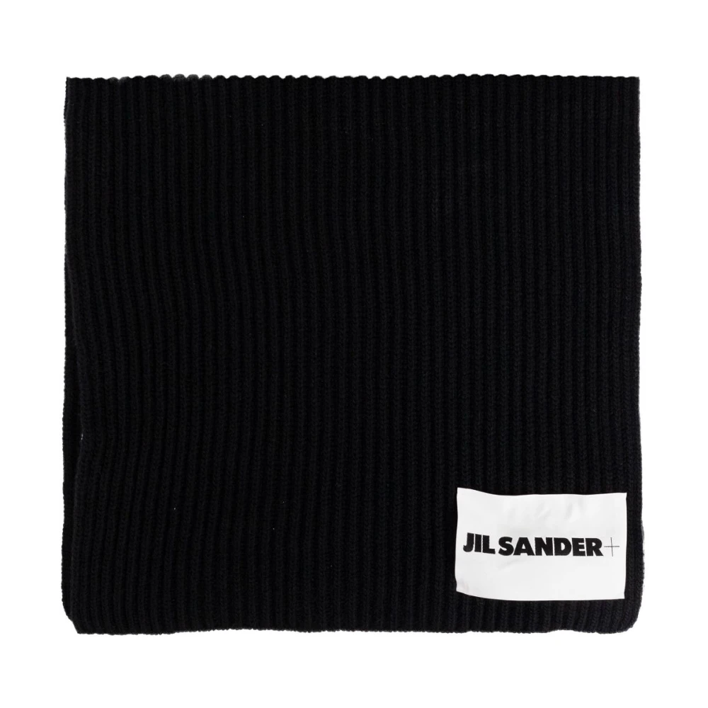 Jil Sander Zwart Wol Ribgebreid Sjaal Black Dames
