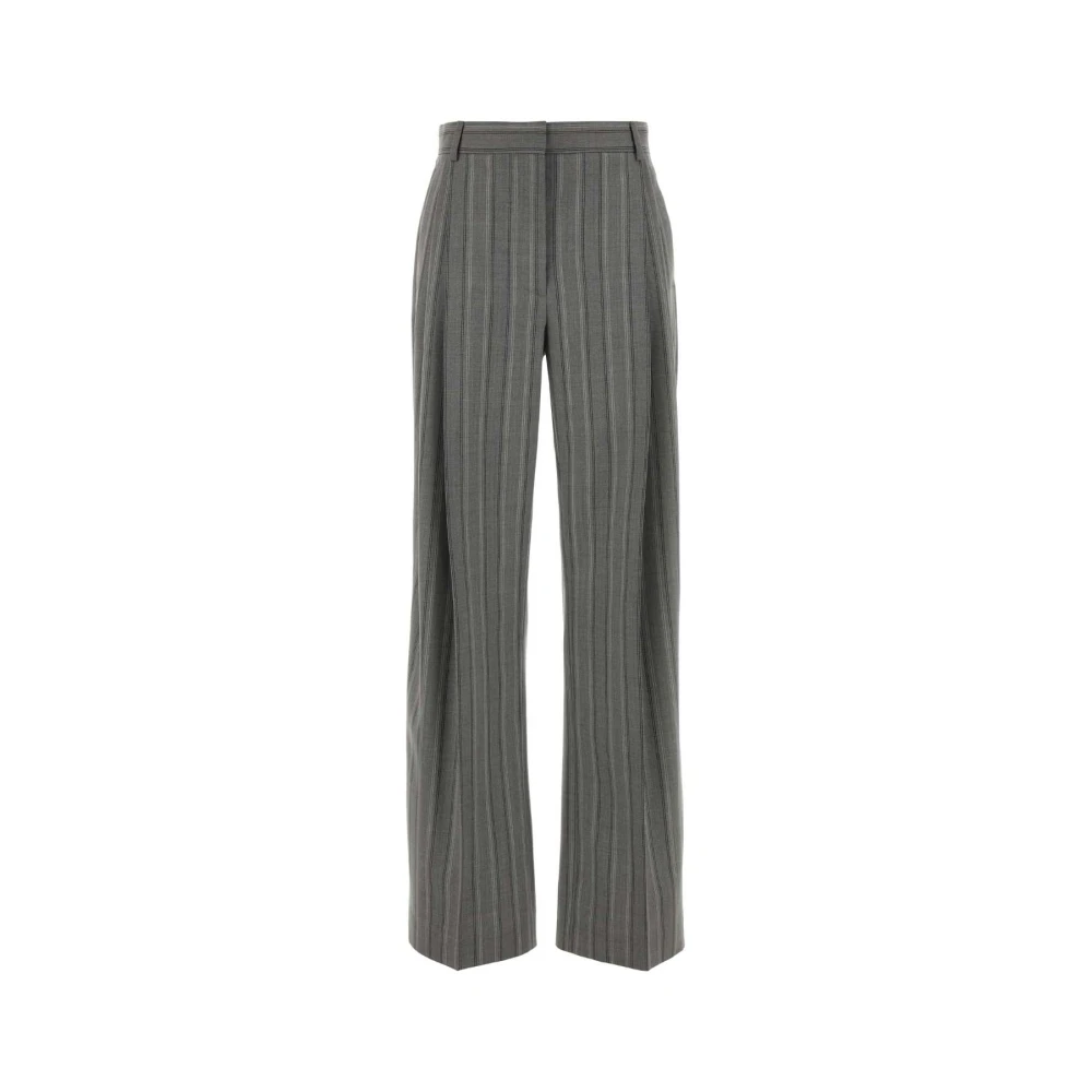 Stella Mccartney Women's Gray Wide Trousers, M, Embroidered Wool-Twill Wide-Leg Trousers