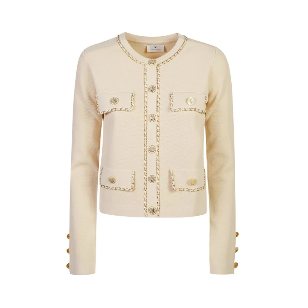 Elisabetta Franchi Beige Vest met Gouden Ketting Beige Dames
