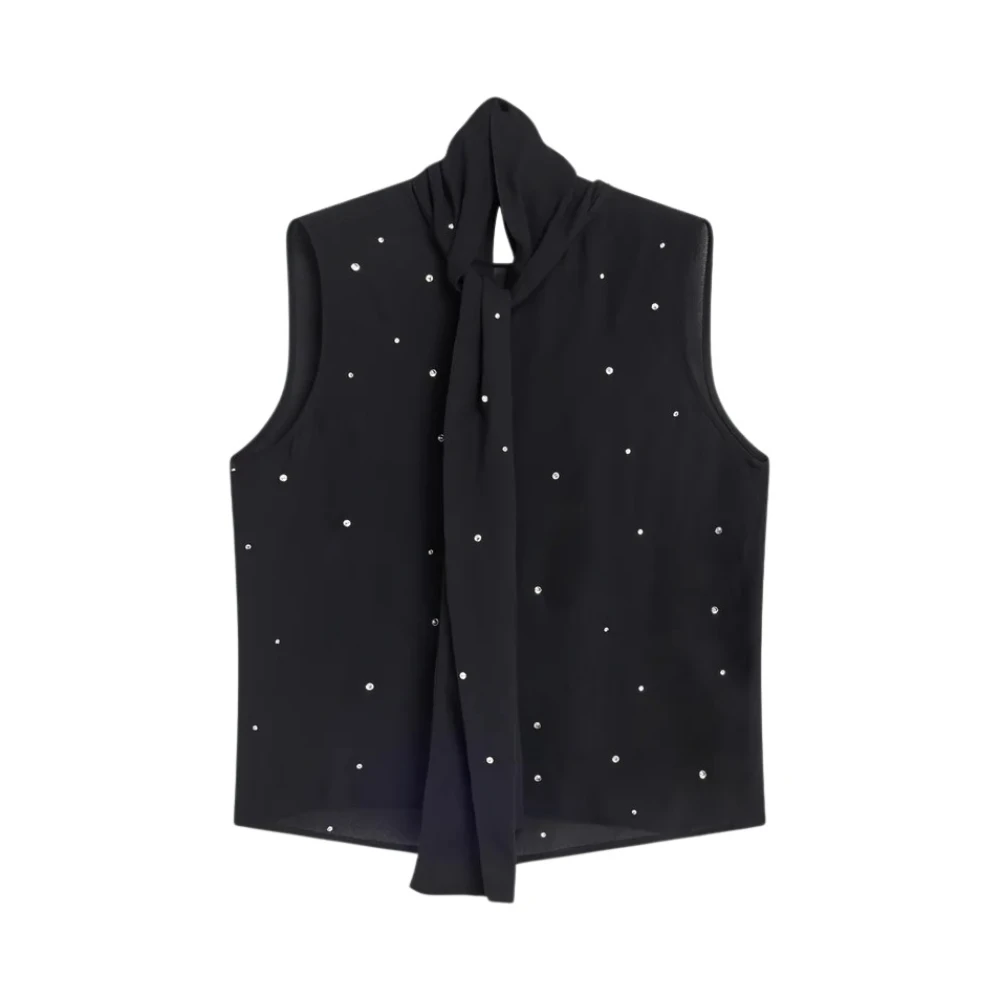 Semicouture Zwarte Georgette Blouse met Swarovski Borduurwerk Black Dames