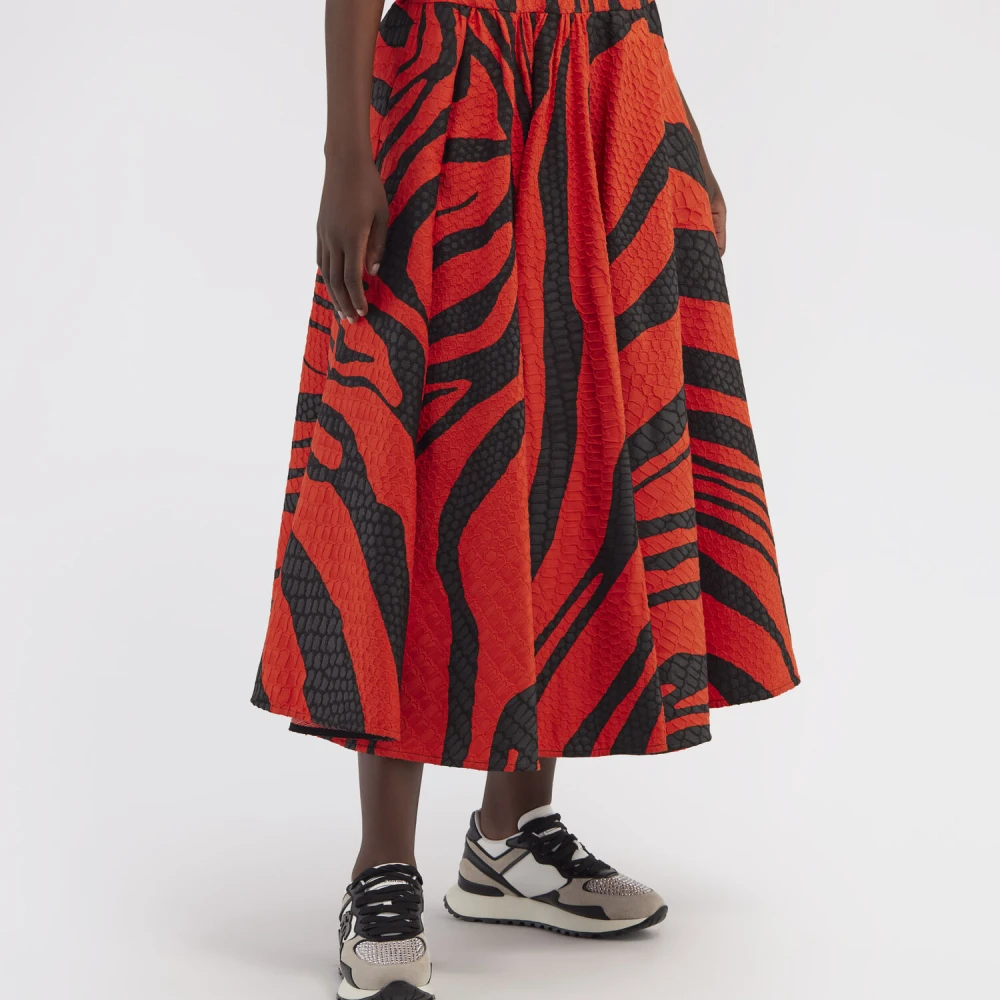 Roberto Cavalli Zebra Print Midi Rok Met Reliëfstructuur Red Dames