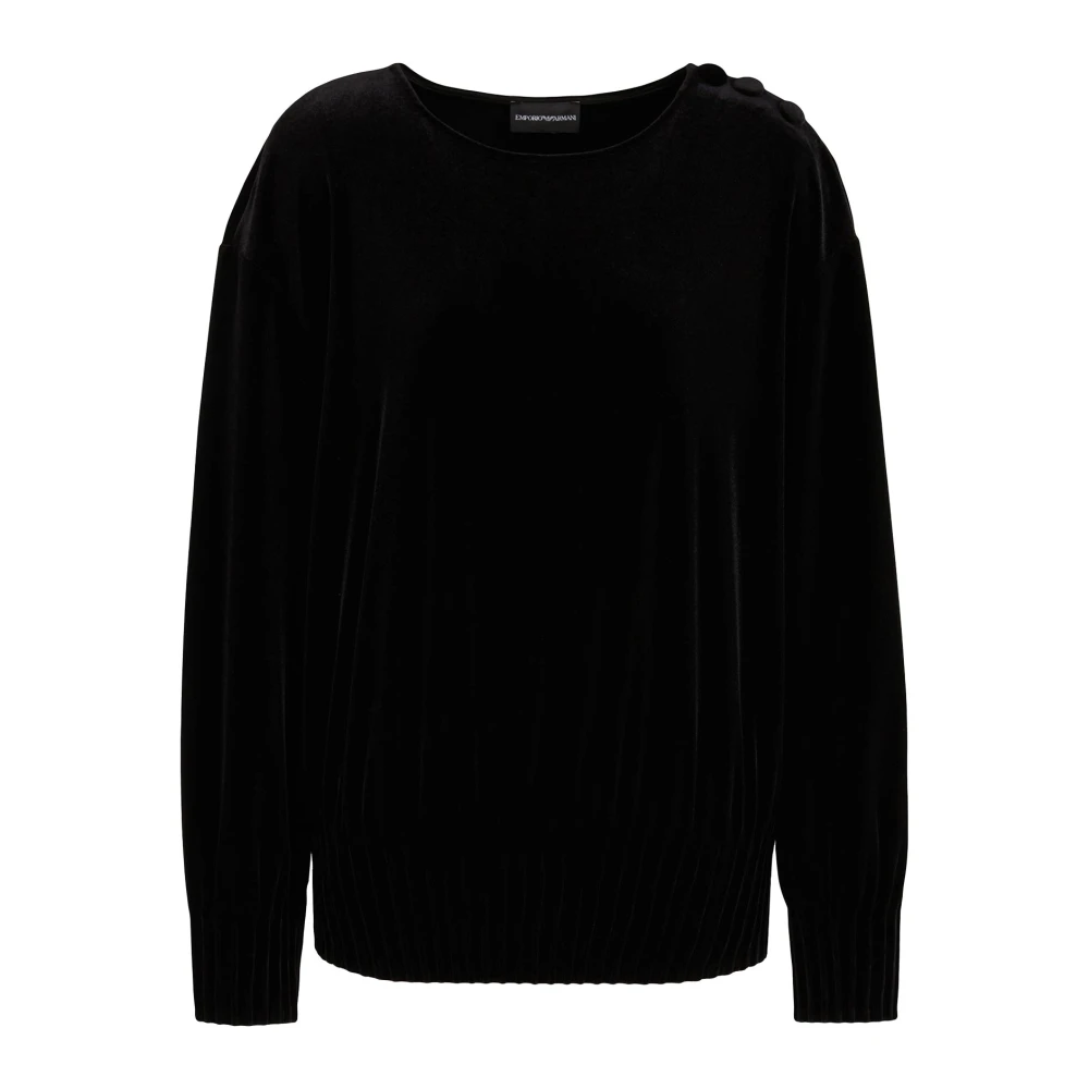 Emporio Armani Women's Black Round-Neck Knitwear, L, Jumper With Round Neck