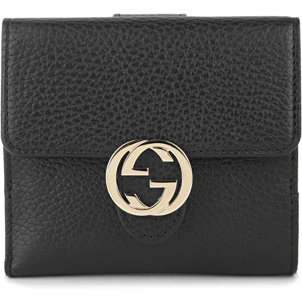 Gucci Zwarte leren bifold portemonnee met logo Black Dames
