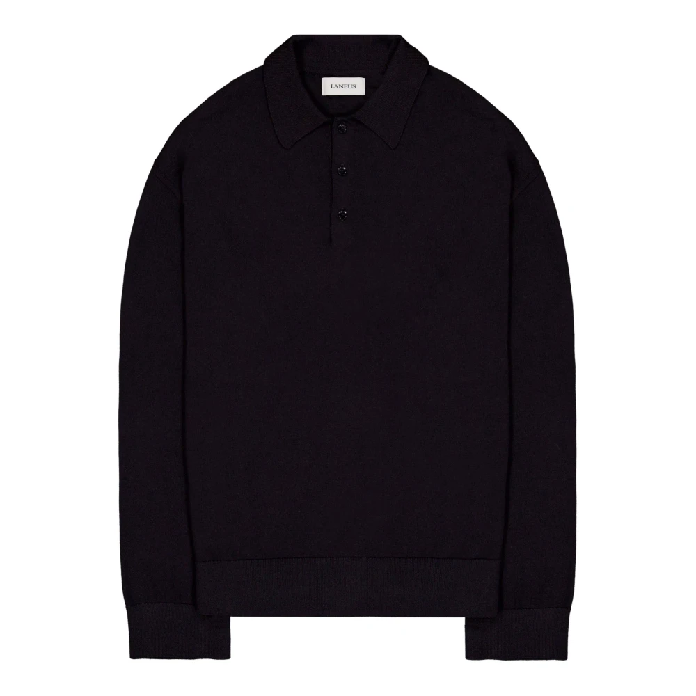 Laneus Lange Mouw Gebreide Polo Trui Black Heren