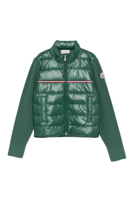 Tricolor Vadderad Bomull Cardigan med Dragkedja